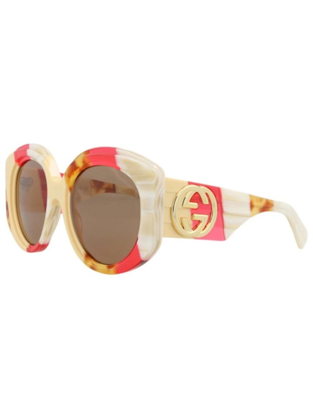 New Gucci Women's Sunglasses Round Oval Recycled Acetate Frame Havana Havana